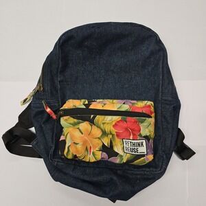 Rethink Reuse Denim Backpack Floral Pocket Small Mini‎ Travel School Bag
